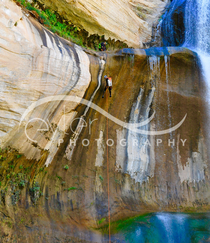 Rappelling Men at Lower Calf Creek Falls